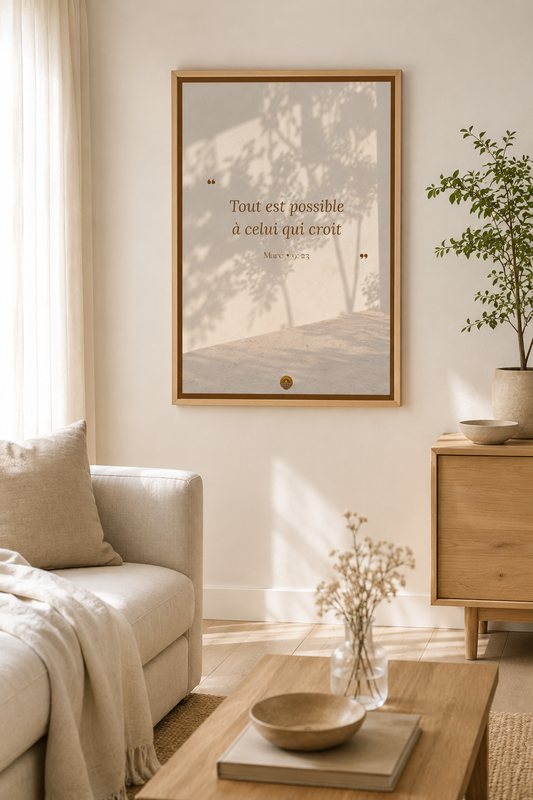 Affiche encadrée A3 — "Tout est possible à celui qui croit" — Marc 9:23