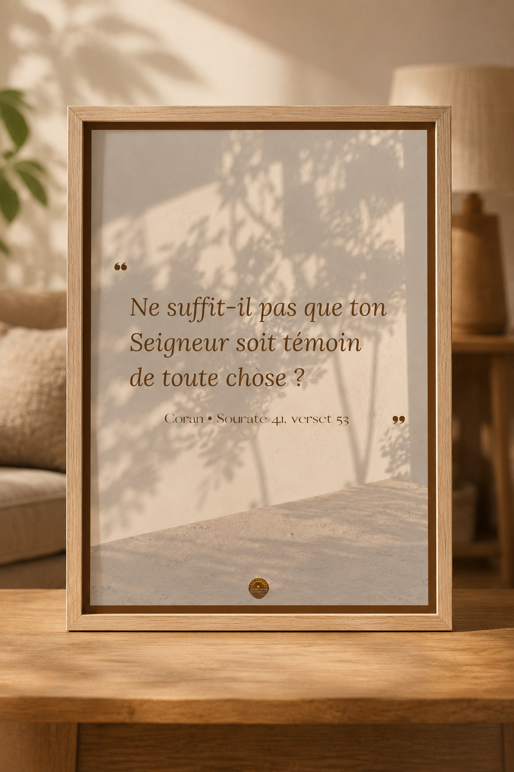 Affiche encadrée A3 — "Ne suffit-il pas que ton Seigneur soit témoin de toute chose ?" — Coran, Sourate 41, verset 53